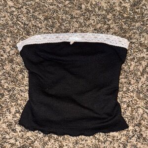 Black Strapless Top with White Lace Trim